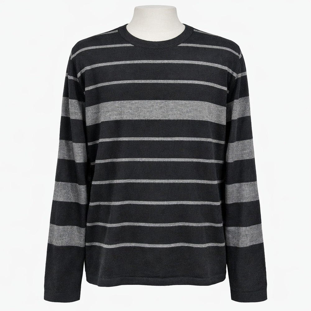 Carnet De Vol Mens Merino Wool Crewneck Sweater Black Gray Sz‎ XL Striped Preppy